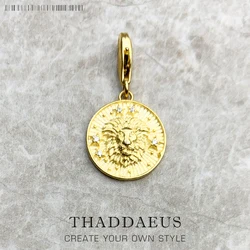Zodiac Sign Vintage Gift Charm Pendant in 925 Sterling Silver (Leo Gold)
