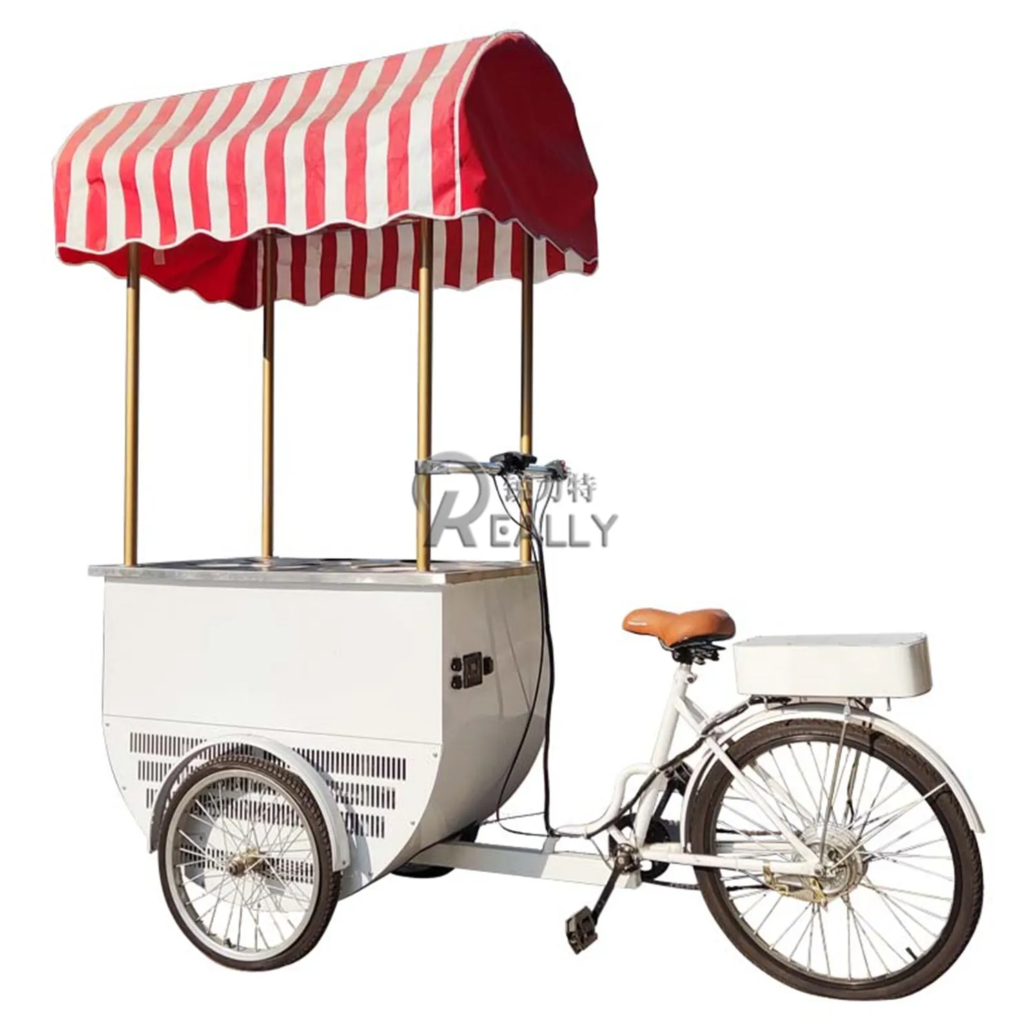 New Commercial Three Wheeled Ice Cream Cart Mobile Drink Dessert Frozen Display Cabinet Retro Snack Cart adjustable snack organizer bins for cabinet