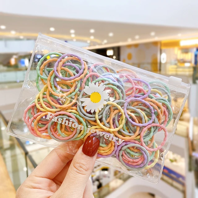 50/100 Pcs/Box New Children Cute Colors Soft Elastic Hair Bands Baby Girls Lovely Scrunchies Rubber Bands Kids Hair Accessories bear bag-3-100 Pcs