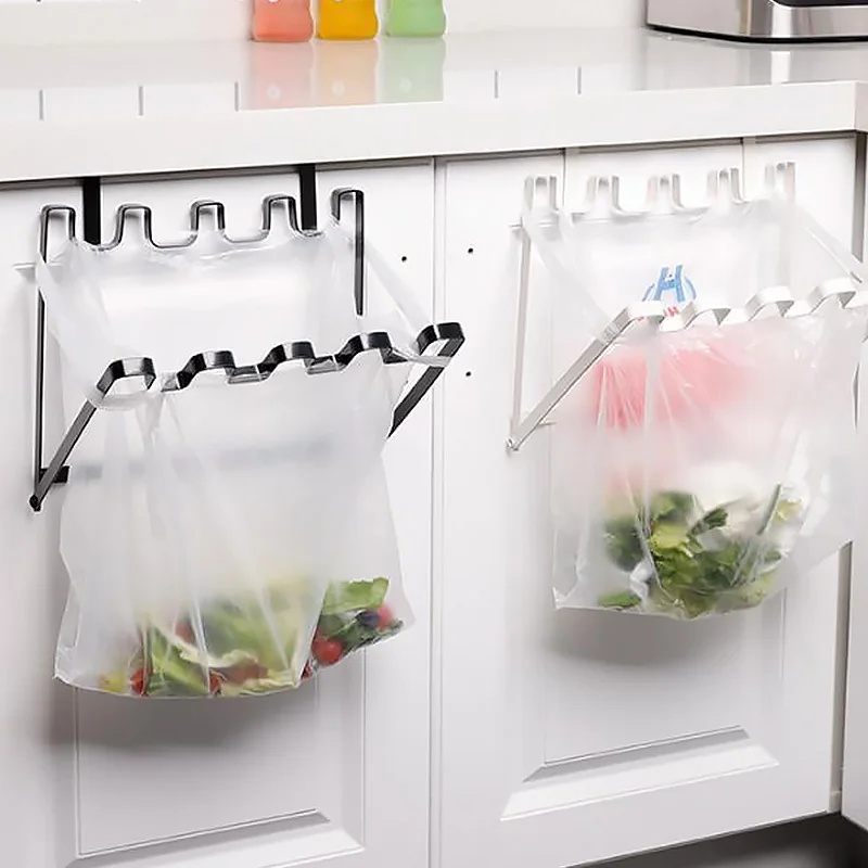 Kitchen Trash Rack Cabinet Door Garbage Bags Holder Multi-function Cabinet Rubbish Storage Bag Plastic Rack Support Holder