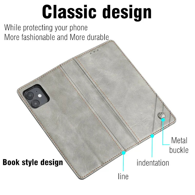 Leather Flip Wallet Phone Case with Card Holder and Magnetic Closure