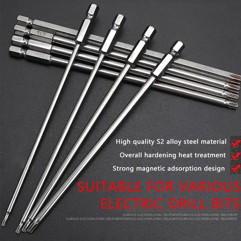 6/10Pcs 150mm 긴 자기 Torx 스크루 드라이버 비트 세트 전기 스크루 드라이버 헤드 T10,T15,T20,T25,T30,T35,T40