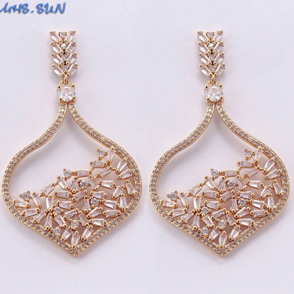 

SUNSLL Hollow Radish Like Water Drop Inlaid White Zircon Pendant Fashion Unique Earrings Jewelry For Women Girls Party Gift