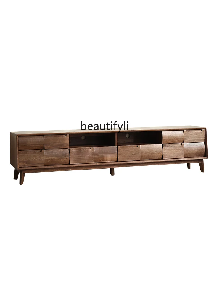 

North American Black Walnut Log Living Room Rectangular TV Cabinet Minimalist Light Luxury Italian Multi-Drawer Low Cabinet
