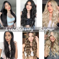 7 pièces/ensemble 16 Clips Extension de cheveux noir longue droite cheveux naturels Ombre postiche fibre résistante à la chaleur pour les femmes coiffure 6