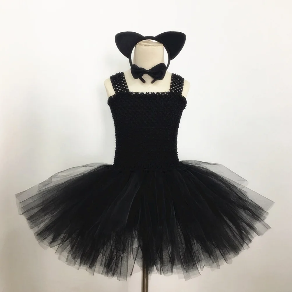 Cat Skirt Suit Halloween Tutu Kids Cosplay Dress Festival Costumes Performing Children's Kit Black Girl girls dress,princess costume