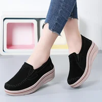 Thick Bottom Flatform Wedges Shoes Ladies Soft Non-Slip Walking Moccasins New Style Spring High Quality Suede Casual Shoes Women 2