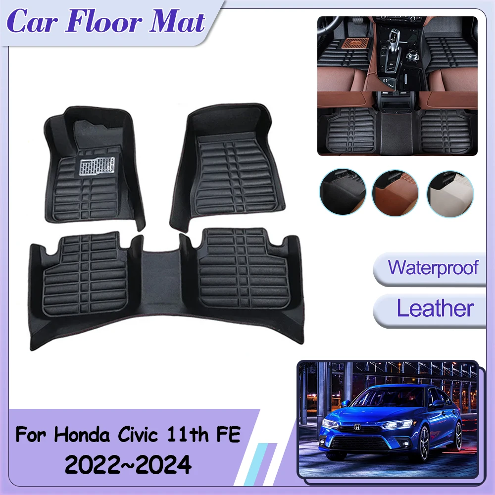 

Car Floor Mat for Honda Civic 11th Gen FE1 2 4 2022 2023 2024 Custom Foot Parts Leather Panel Liner Pad Rug Interior Accessories