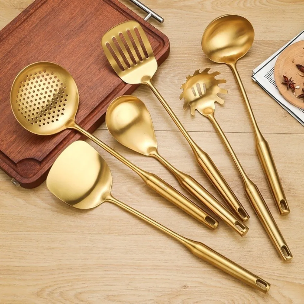 Elegant Gold & Stainless Steel Kitchen Utensil Set - Heat Resistant, Non-Stick Cooking Tools