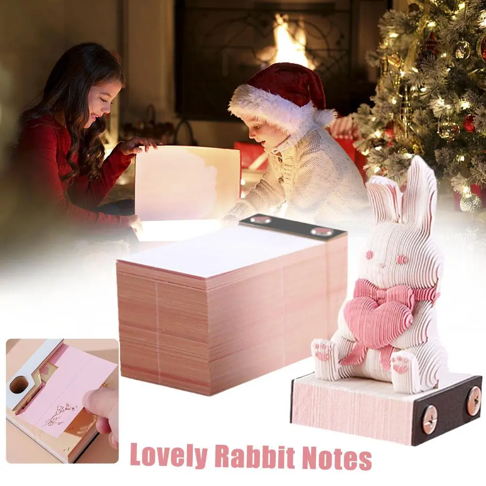 

Cute 3D Rabbit Paper Carving Note Pad Three- Dimensional Bunny Memo Pad Paper Sticky Notes Home Office Desk Decoration Ornaments