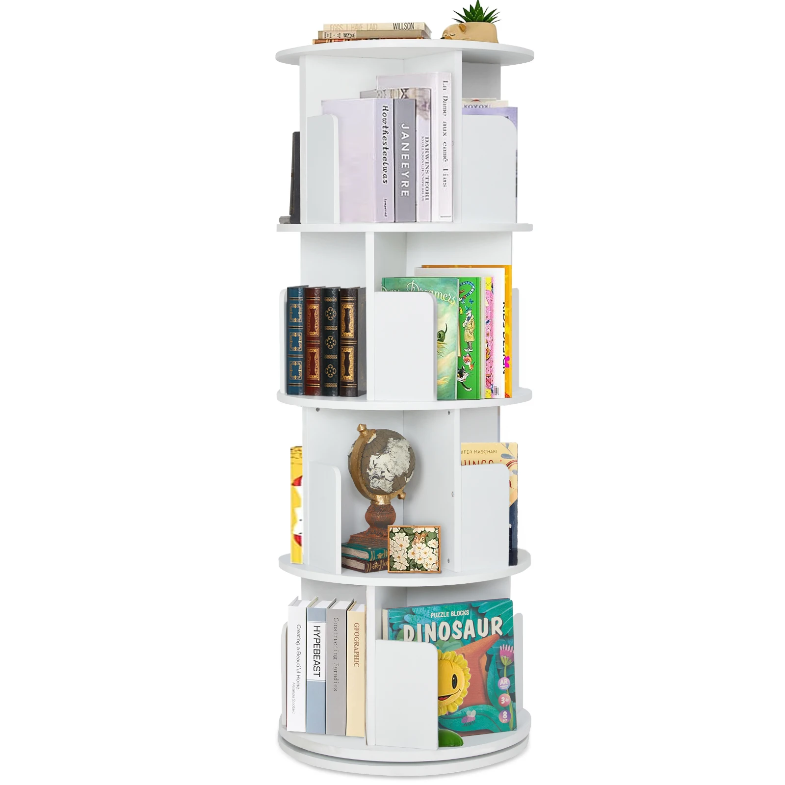 Rotating Bookcase Children Floor Wooden Storage Shelf White Bookcase Simple Household Simple Shelves