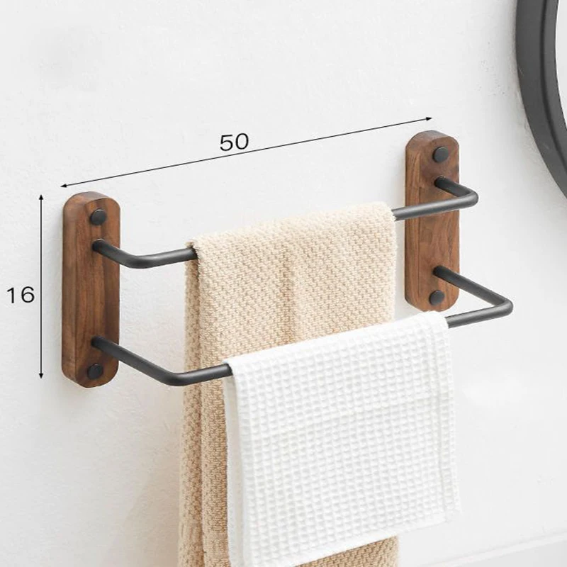 50cm Black/Gold Walnut bathroom towel rack towel bar, non-perforated bathroom storage rack holder Luxury Double bar