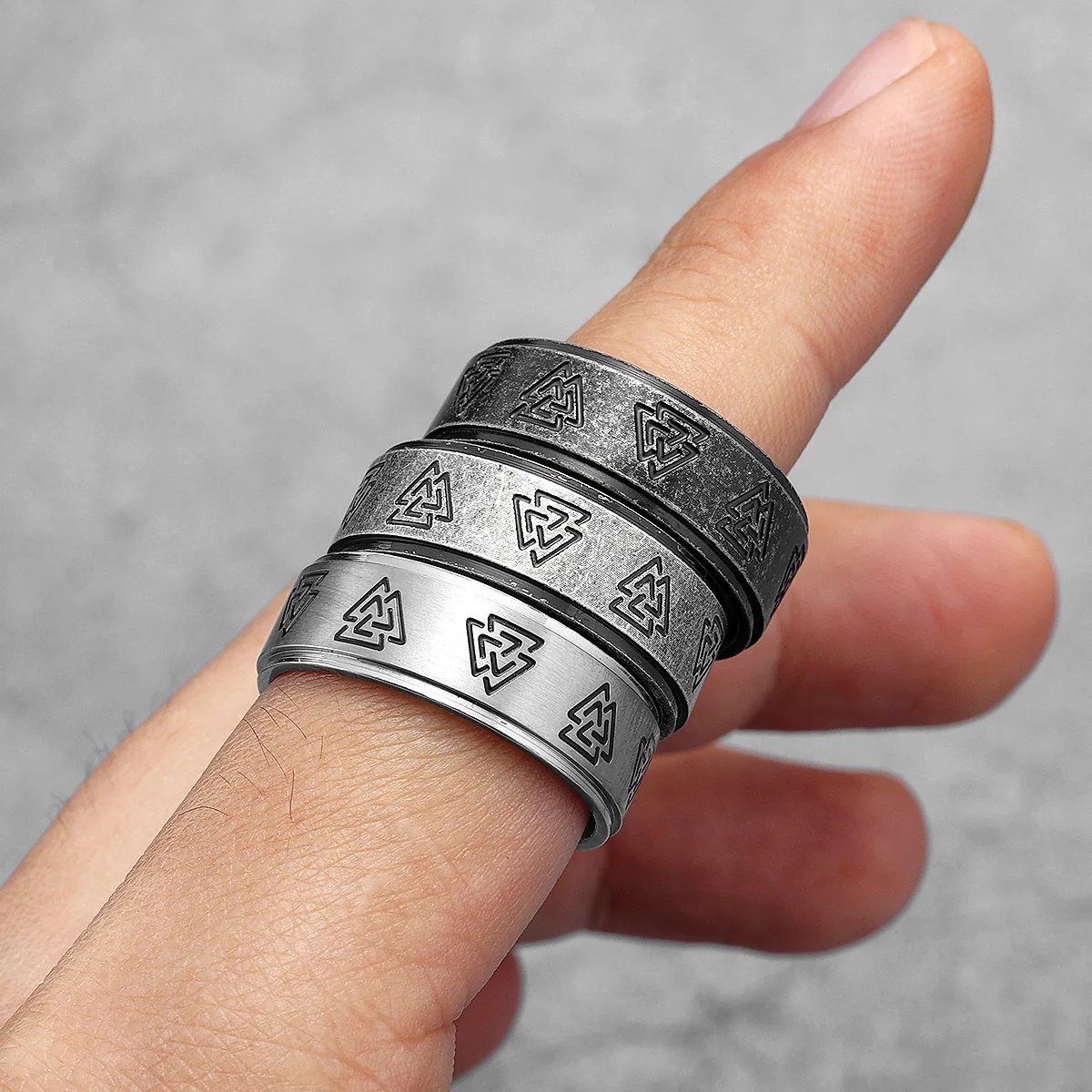 Vintage Black Viking Odin Triangle Ring - Stainless Steel Jewelry, Punk Rock Fashion Accessories, Gift Wholesale