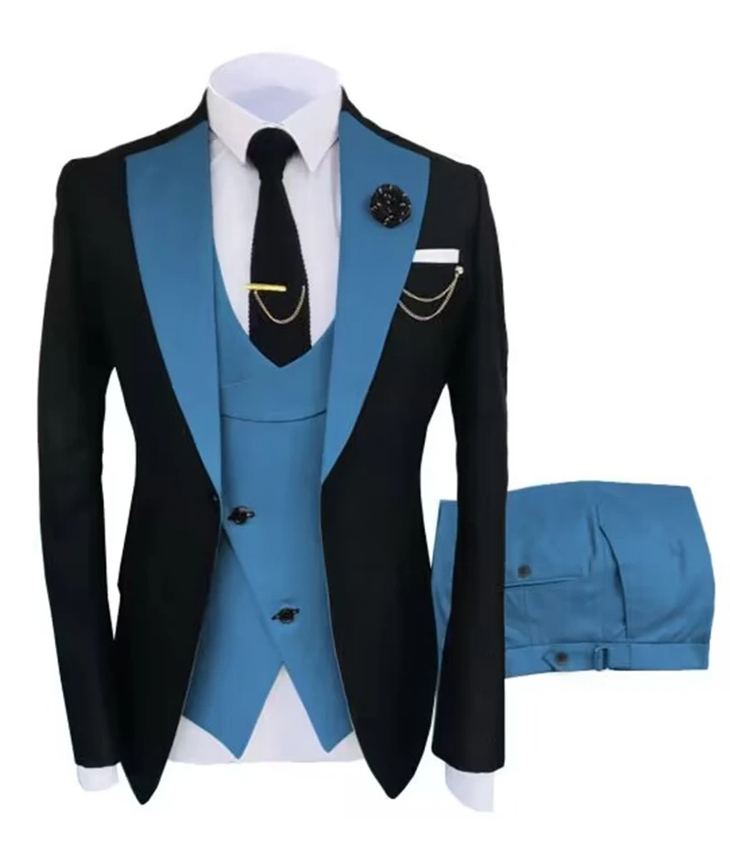 Stand Collar Men Blazer Vest Pants Formal Men's Wedding Suit Jacket Coat Trousers Waistcoat High Quality Slim Fit Men Dress Set