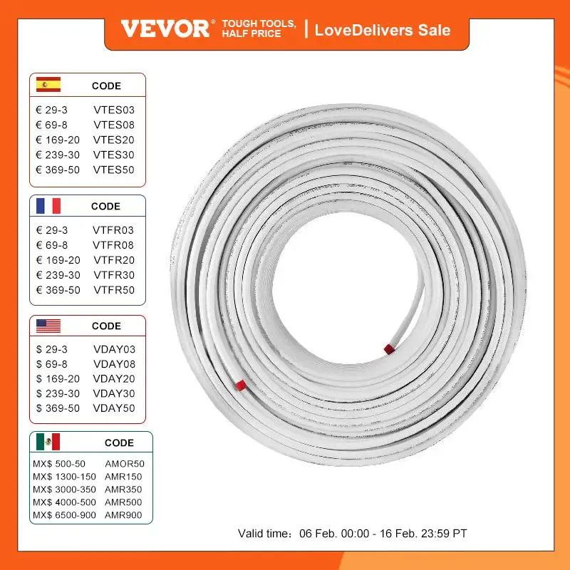 Vevor Pex Tubo 200M 300M Pex-Al-Pex Tubi Barriera Di Ossigeno Riscaldamento A Pavimento Radiante Impianto Idraulico Interno Strato Di Alluminio Tubo P