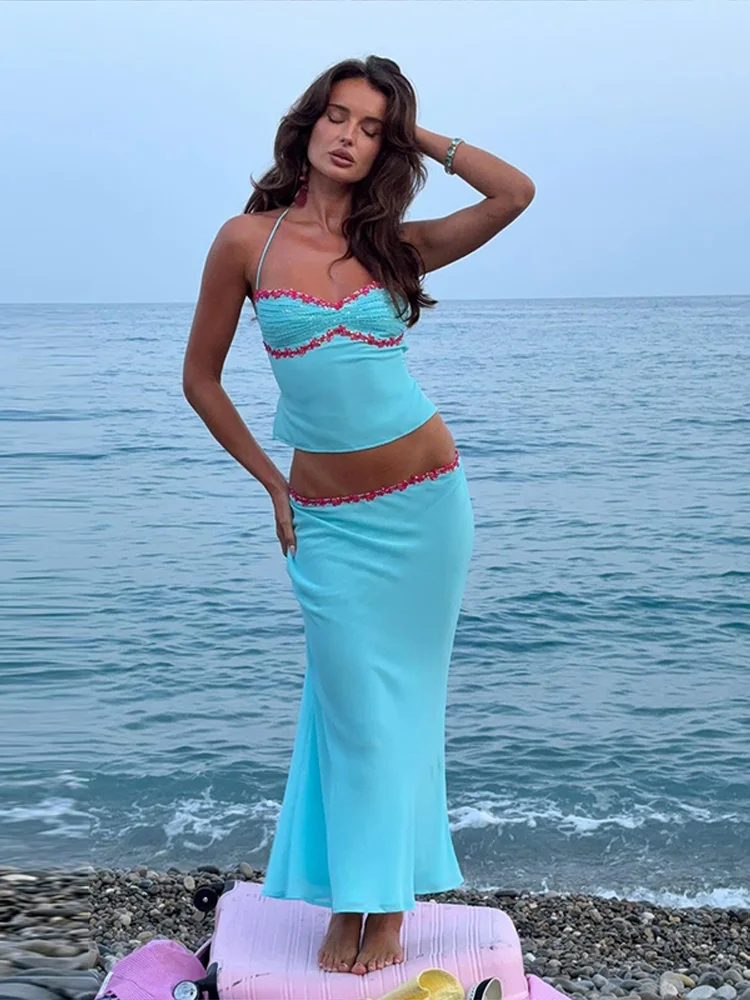 Asymmetric Sequin Mesh Cape 3 Piece Set Bralette Lining Top Ruched Mini Skirt 2026 Summer Sweet Party Set Glittery Lady Outfits 6
