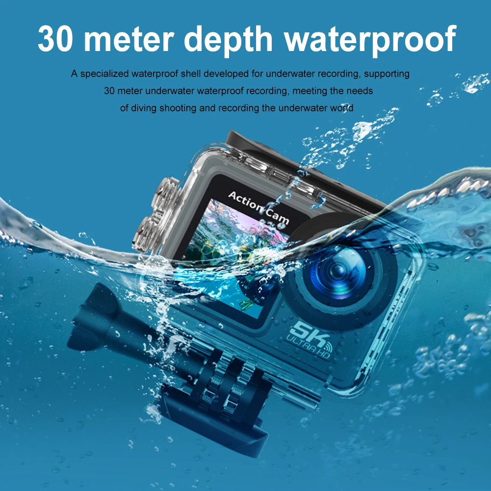 5K 4K 60FPS Action Camera Anti-shake WIFI Camera Dual Screen 170° Wide Angle 30m Waterproof Sport Camera with Remote Control 5