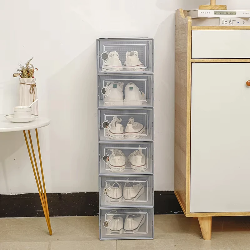 Plastic Shoes Case Transparent Stackable Front Lid Drawer Shoes Organizer Dustproof Moisture-Proof Storage Box Home Supplies 2