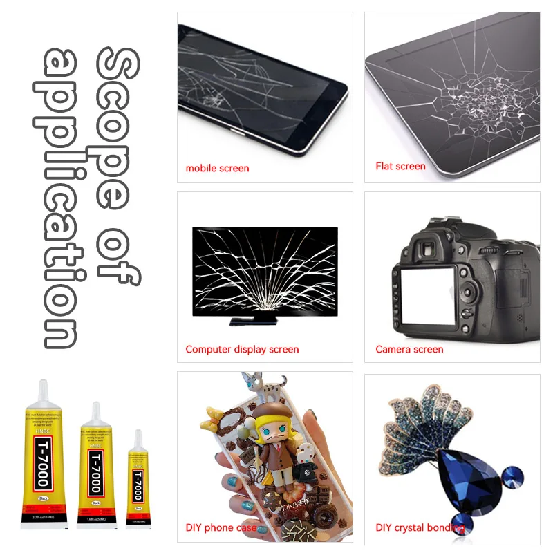 T7000 Black Contact Cellphone Tablet Repair Adhesive HNBC Strong t-7000 Glue 15ML 50ML 110ML with Fine Needle Outlet 6