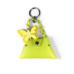 Green PU Leather Sunflower Keychain & Pouch Set - Versatile Coin Purse, Earphone Holder, Cable Organizer & Bag Accessory Gift (Butterfly Pouch)