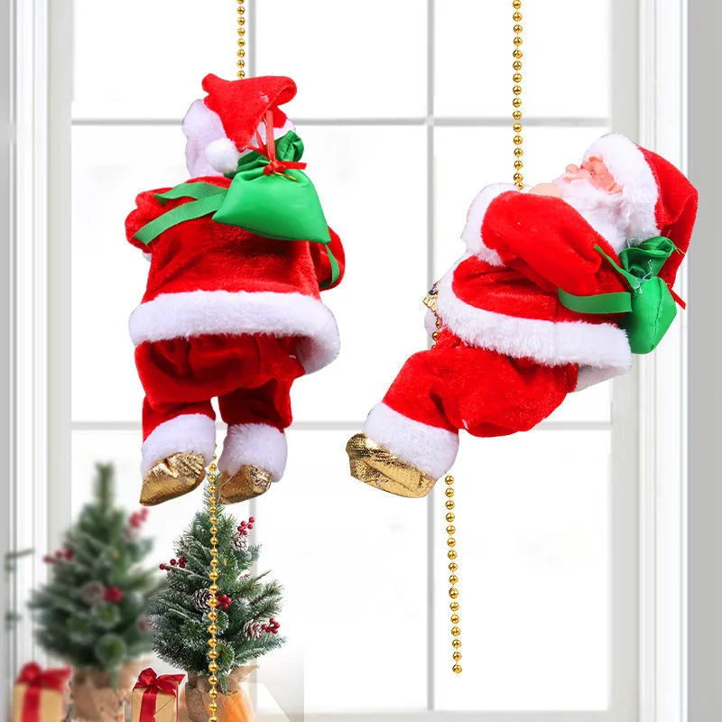 Electric Santa Claus Climbing Beads Toys Christmas Gifts Decoration For Shop Home Christmas Tree Hanging Decor With Music