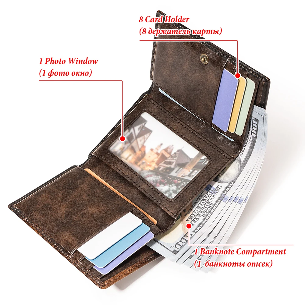 Men's Wallet 3D Deer Relief Pattern Short Multi-Card Slot Wallet Male Casual Purse RFID Trifold Business Card Holder Wallets 4