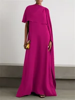 Yeezzi Women's Elegant Solid Color Church Dress 2025 New Spring Summer Cape Sleeves Asymmetric Party Evening Maxi Dresses