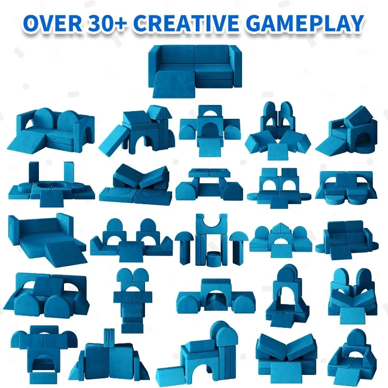 10PCS Modular Kids Play Couch 10 in 1 Toddler Couch for Playing, Creativing Sleeping, Indoor Kids Sofa for Boys and Girls (Blue) 4