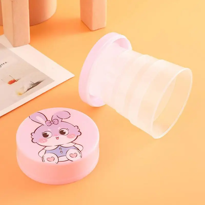 100ML Folding Cup With Lid Portable Reusable Plastic Water Cup Cartoon Collapsible Mouthwash Travel Outdoor Drinking
