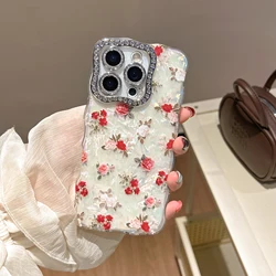 Glamorous Rhinestone Rose Flower Camera Frame Stylish Phone Case Cover - iPhone 15 Plus (1)