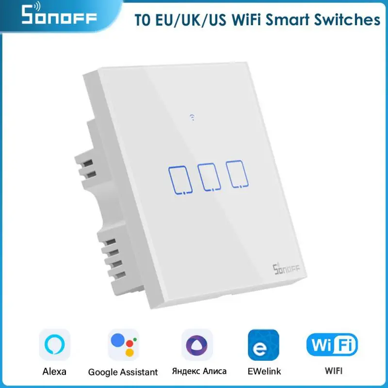 Sonoff Tx Series T0 Eu/ Uk/ Us Smart Home Switch Wifi Touch Switch Wall Light Switch Wireless App Telecomando Vocale