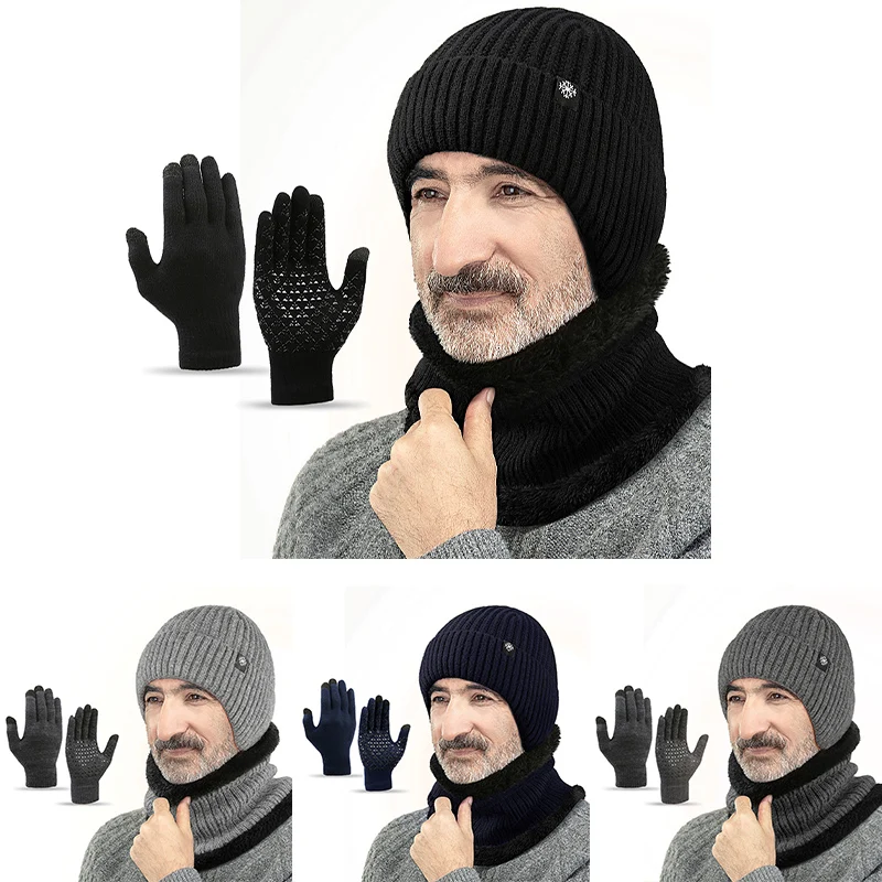 Winter Hat Neck Cover Gloves Three-Piece Set Middle-Aged And Elderly Ear Protection Knitted