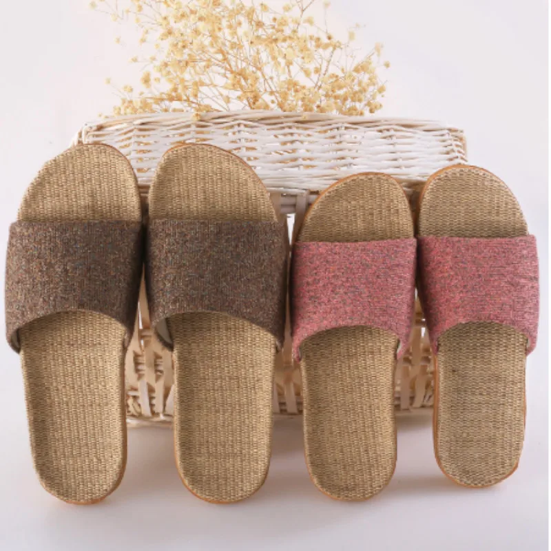 Linen Women Shoes Color Matching Leisure Indoor Floor Shoes Summer Home Slippers Ladies Open Toe Slippers Flat Shoes