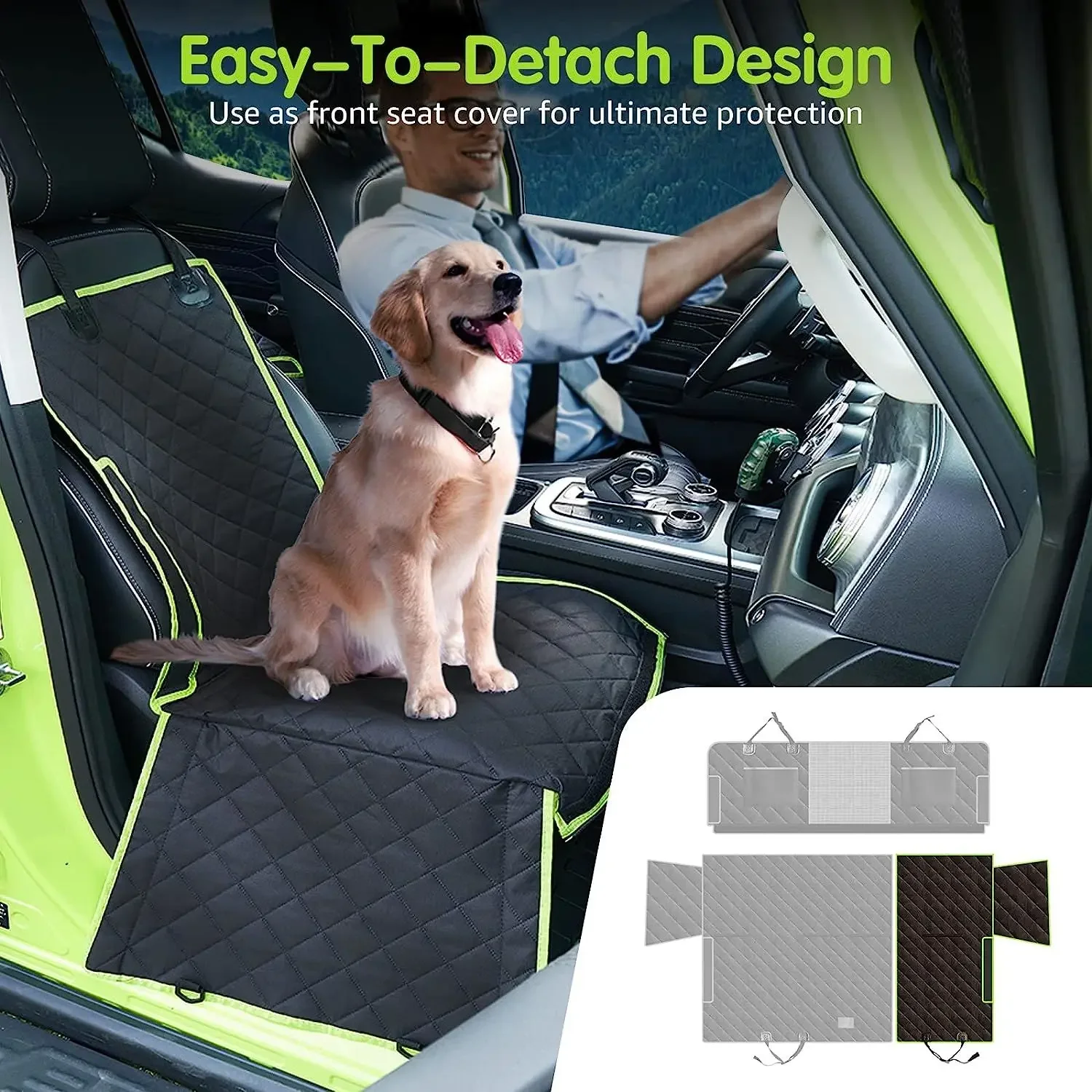 Upgraded 6-in-1 Dog Car Seat Cover for Back Seat, Waterproof Dog Car Hammock, Nonslip Seat Cover for Cars Trucks and SU