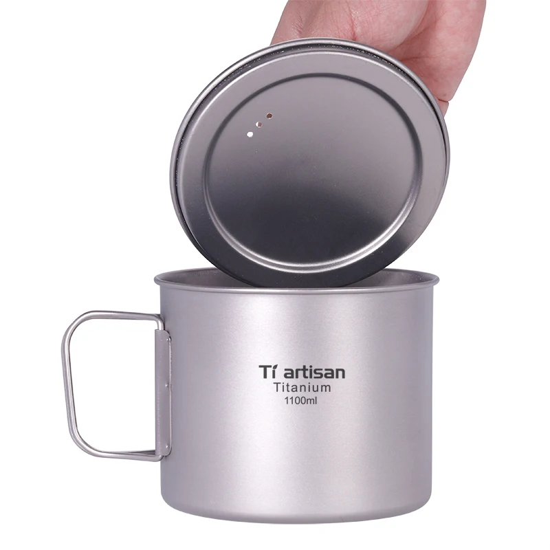 Titanium Pot 1100ml Ultralight Portable Hanging Pot with Lid and Foldable Handle Outdoor Camping Hiking Backpacking Tiartisan