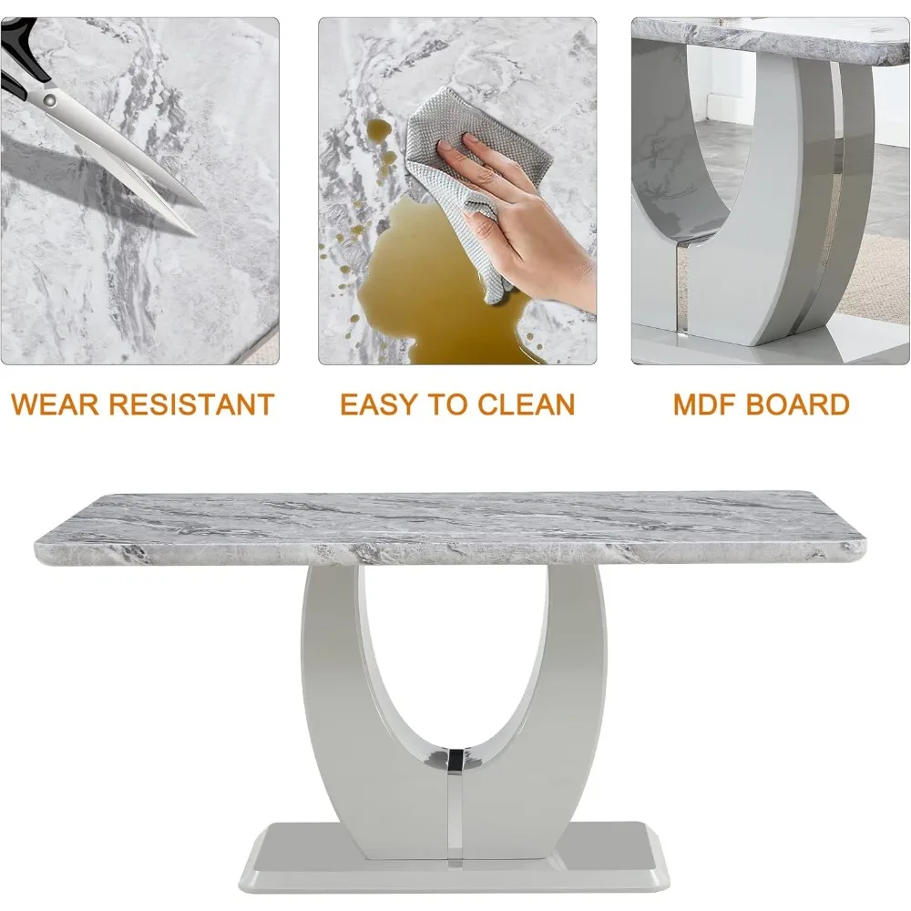 63" Morden Faux Marble Dining Room Table Set,Big Kitchen Dining Table for 6-8 with MDF Base,7 Piece Rectangle Dining Table Set 4