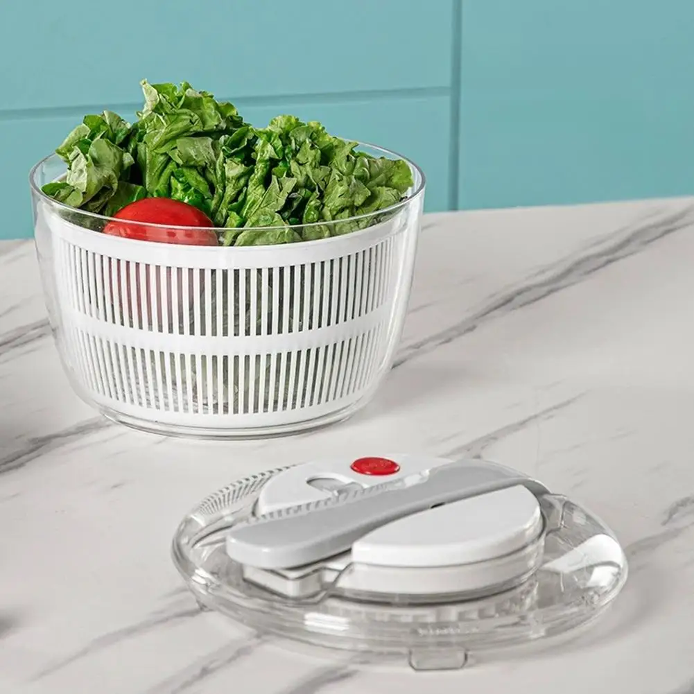 Large Salad Spinner Handle Vegetable Dryer, Fruit Veggie Kitchen Basket Gadget Bowl With Lid Drawcord Lockable Switch Colan A6p3