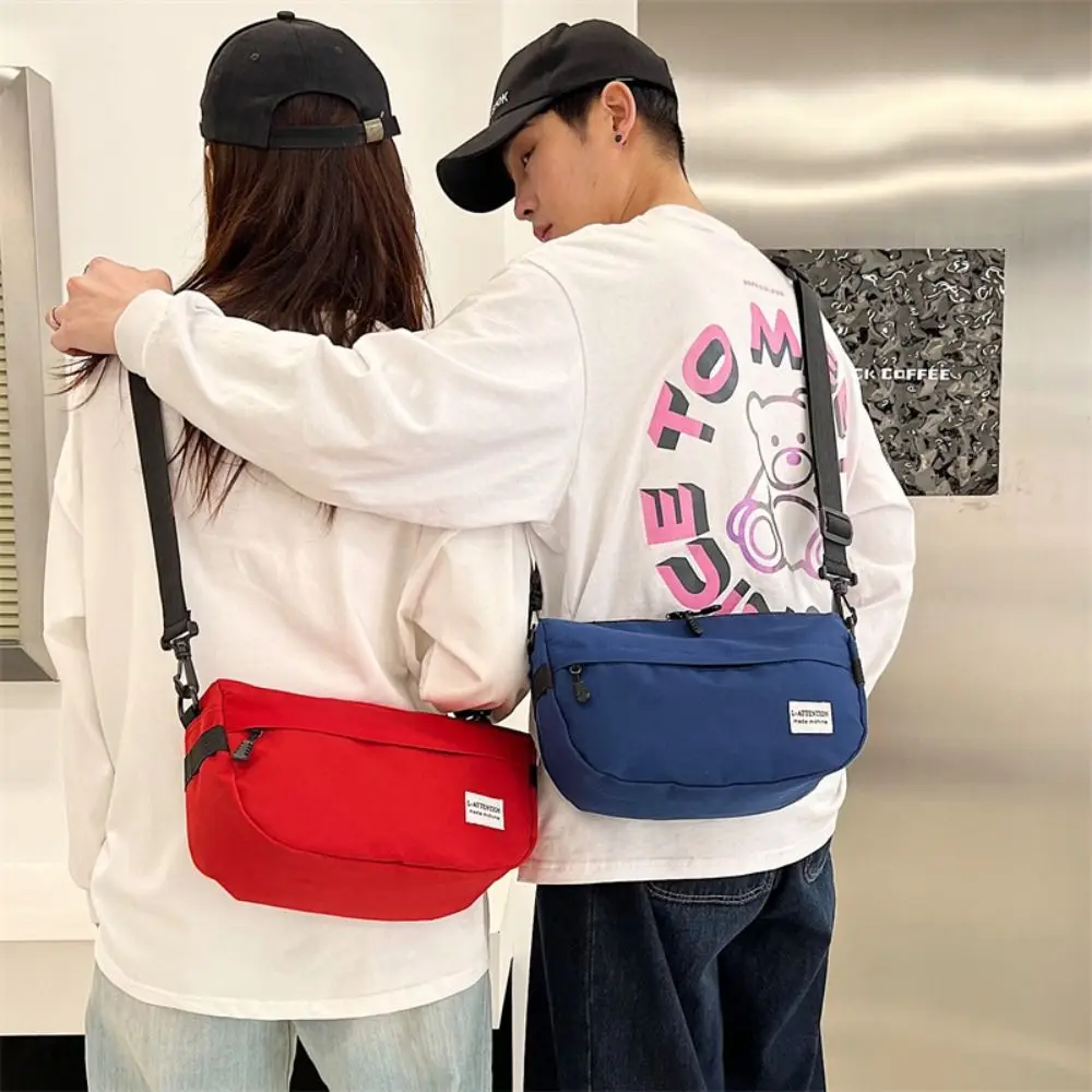 

Solid Color Messenger Sling Bag Fashion Nylon Large Capacity Crossbody Bag Outdoor Sports Zipper Shoulder Bag