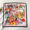 Cartoon Cat Square Imitation Silk Scarf Spring and Summer Head Wrap For Women Multifunction  Neckerchief 1