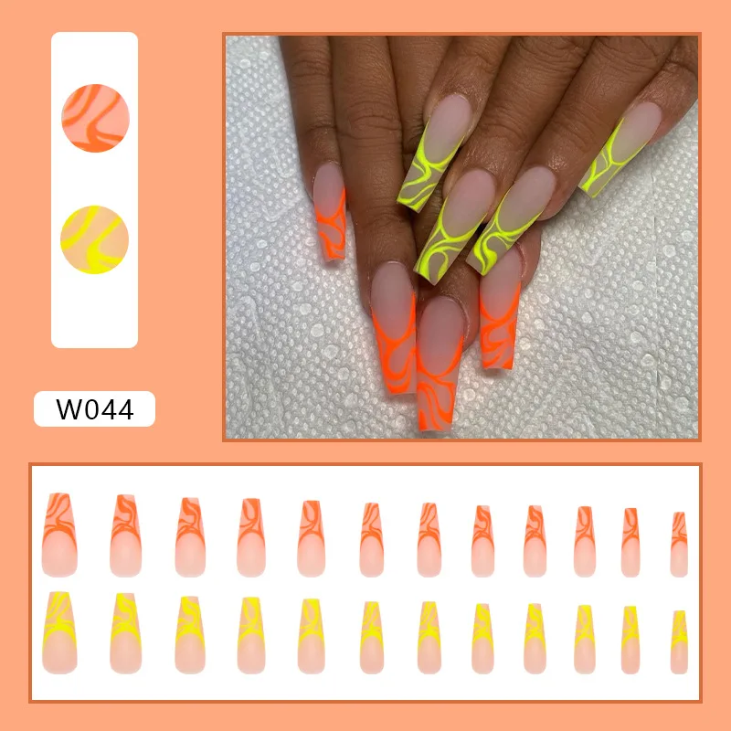 Neon Orange Tip Acrylic Nails
