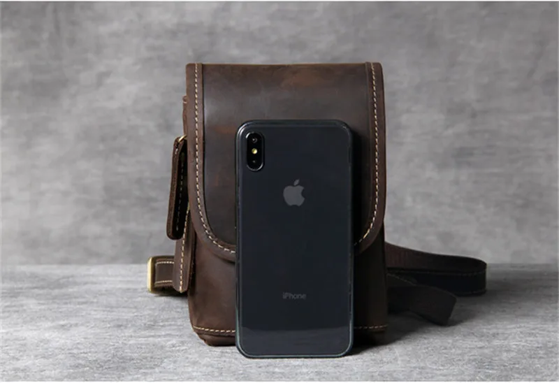 High quality simple crazy horse cowhide men's crossbody bag casual vintage genuine leather small phone shoulder bag belt bag