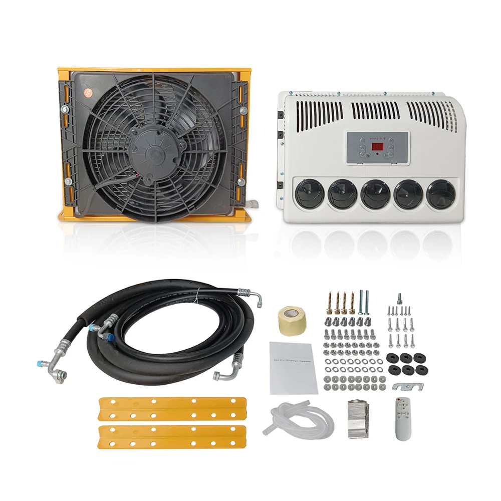 Treeligo 24V 10500BTU Climatisation pour camion, climatisation électrique pour voiture, climatisation de stationnement, unité de climatisation séparée, compatible avec les tracteurs, les camping-cars, les fourgons aménagés, les camions