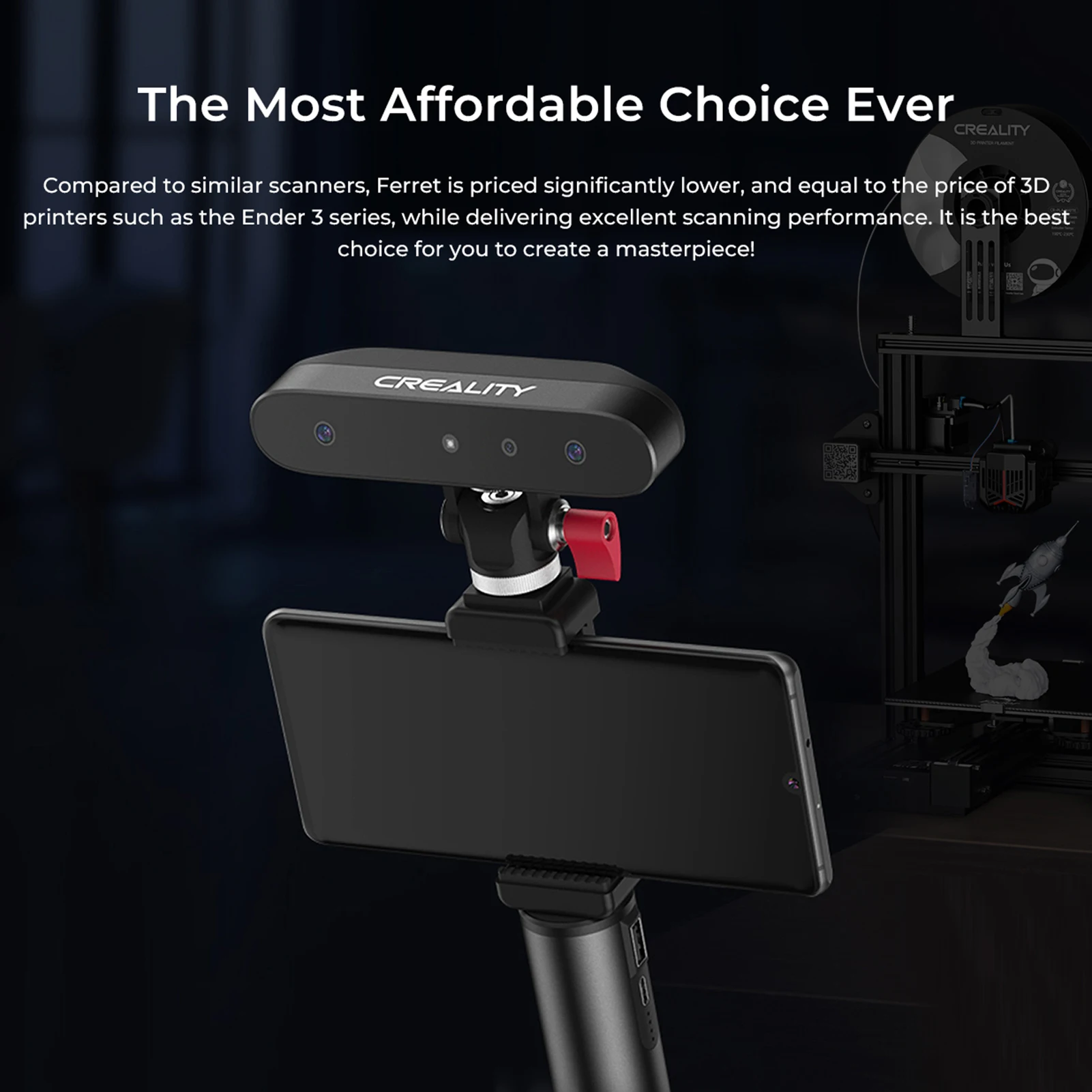 Creality CR-Scan Ferret 3D 스캐너, 핸드헬드 30fps 스캔 속도, 듀얼 모드 스캔, 풀 컬러 텍스처 지원, 휴대폰 구동