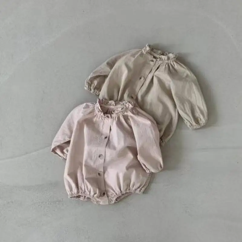 

Mullet Collar Button Bodysuit For Baby Girl Jumpsuit Toddler Puff Sleeves Loose Infant Clothes Grils Kids Cotton Onesie 0-24m