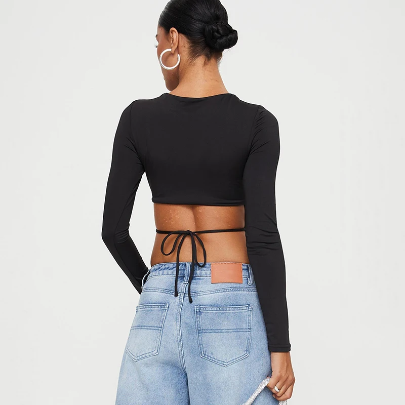 Spring and Autumn New INS Long Sleeved T-shirt with Front Long and Back Short Straps, Slim Fit Base Shirt Street Small Shirt 221