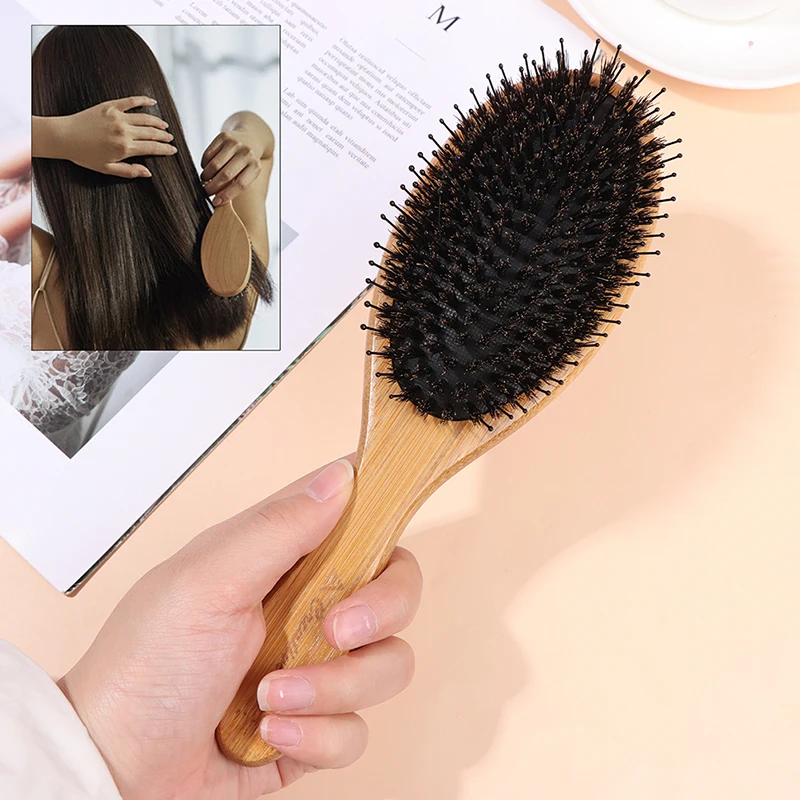 BOOMSLIFE 멧돼지 강모 헤어 브러시, 여성용 빗, 목재 헤어 브러시, 엉킴 제거 스트레이트너 브러시, 이발사 액세서리