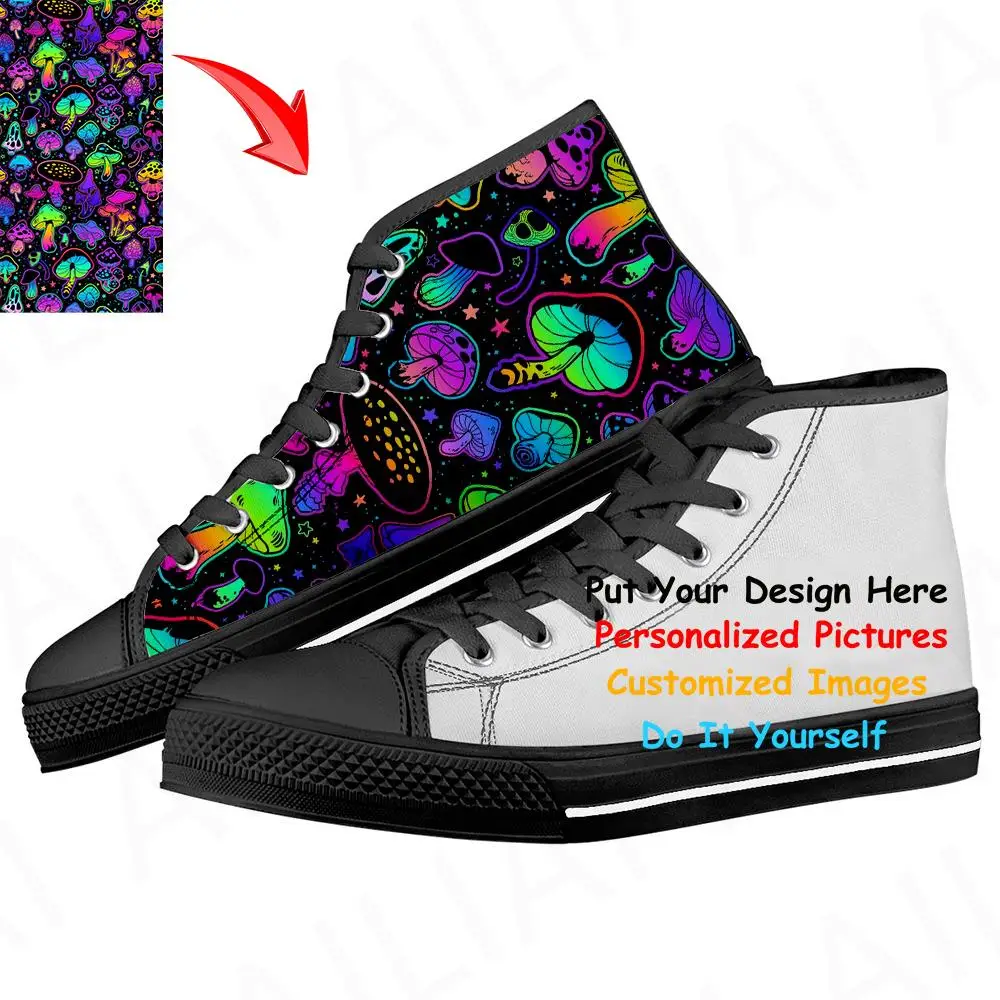 

Personalized Customized DIY Men Vulcanized Sneakers High Top Canvas Shoes Classic Brand Design Men Flats Shoes Lace Up Footwear