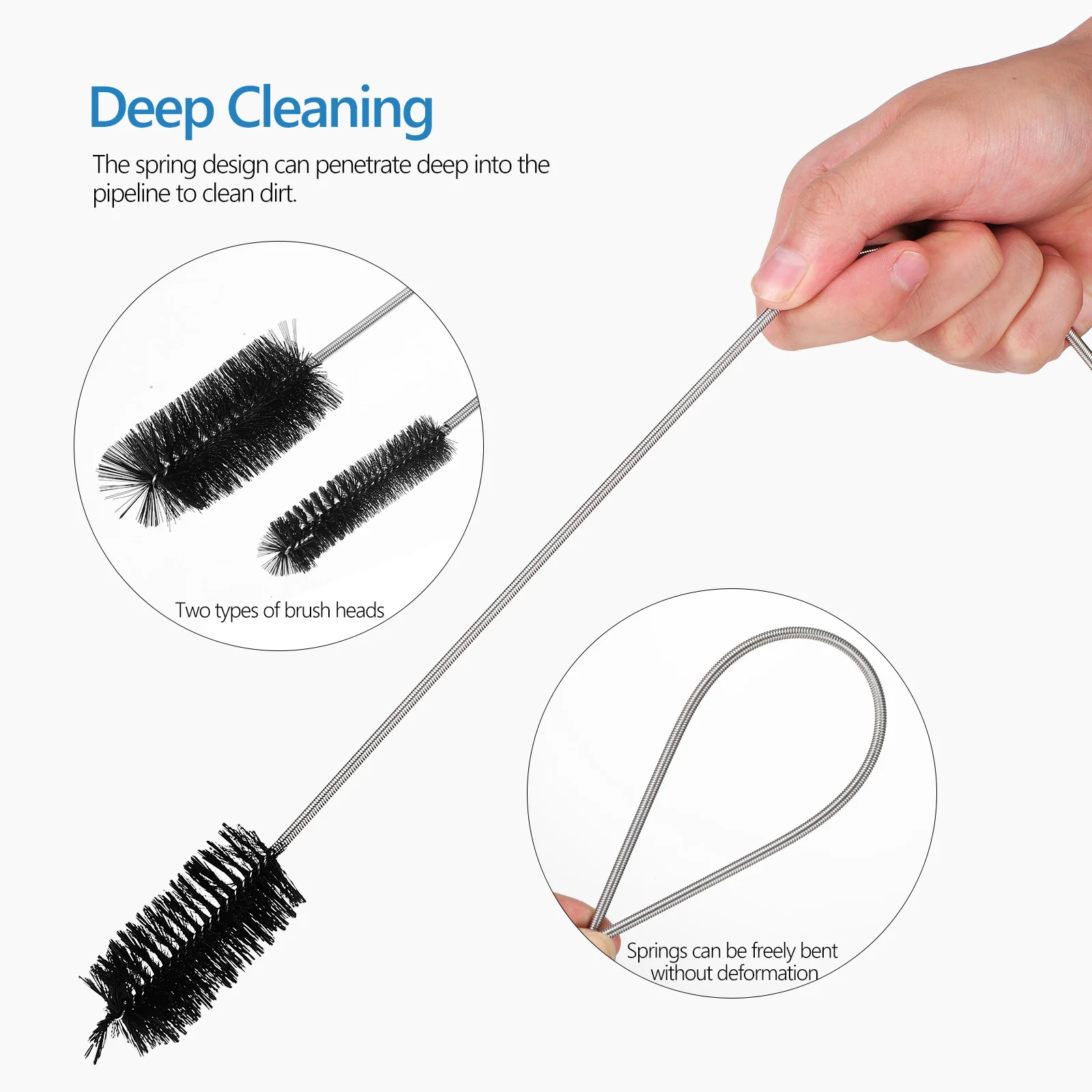 Flexible Drain Spring Double Head Hose Brush Stainless Steel Nylon