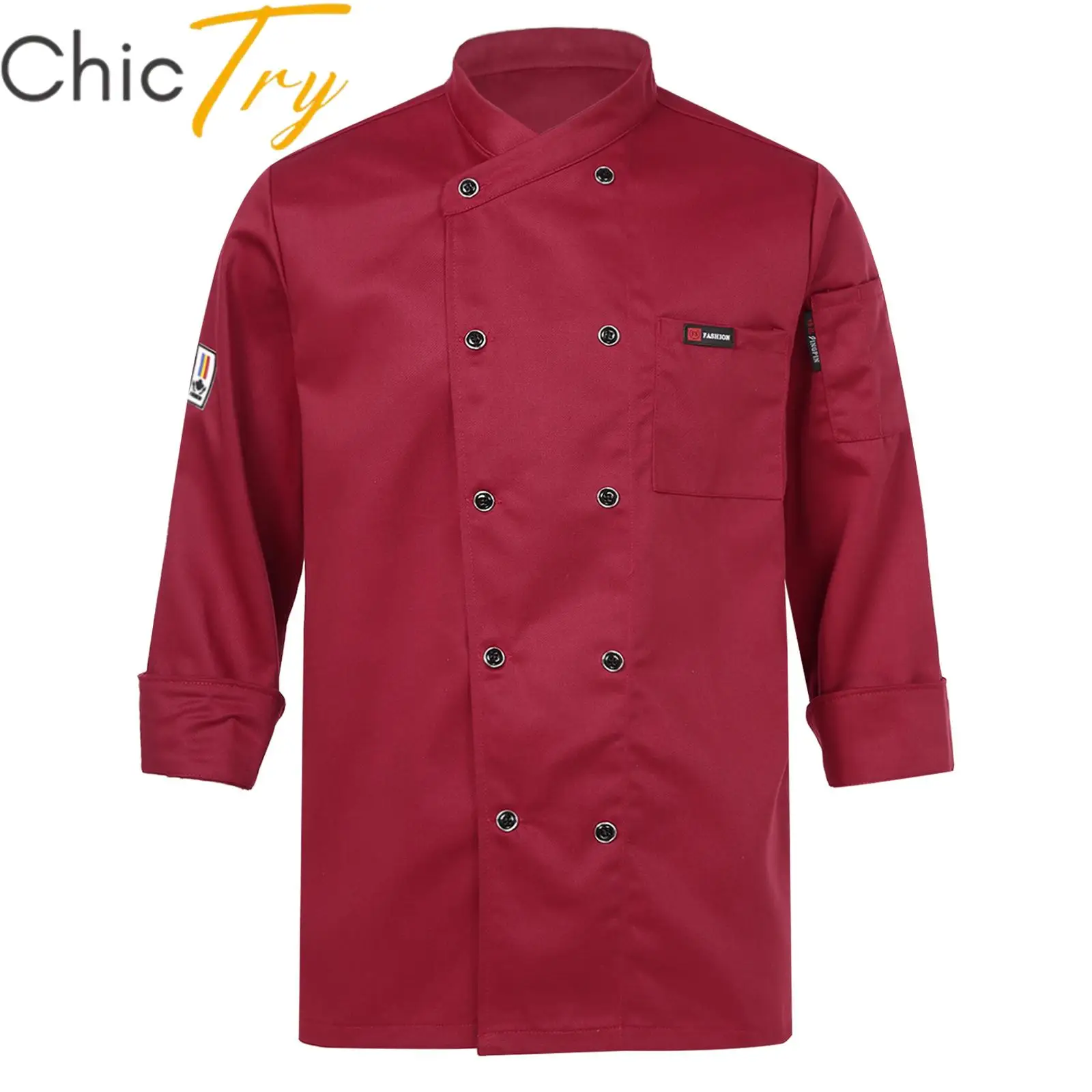 

Mens Womens Chef Shirt Work Uniform Adults Chef Coat Long Sleeve Cooking Jacket for Kitchen Food Service Bakery Restaurant Hotel