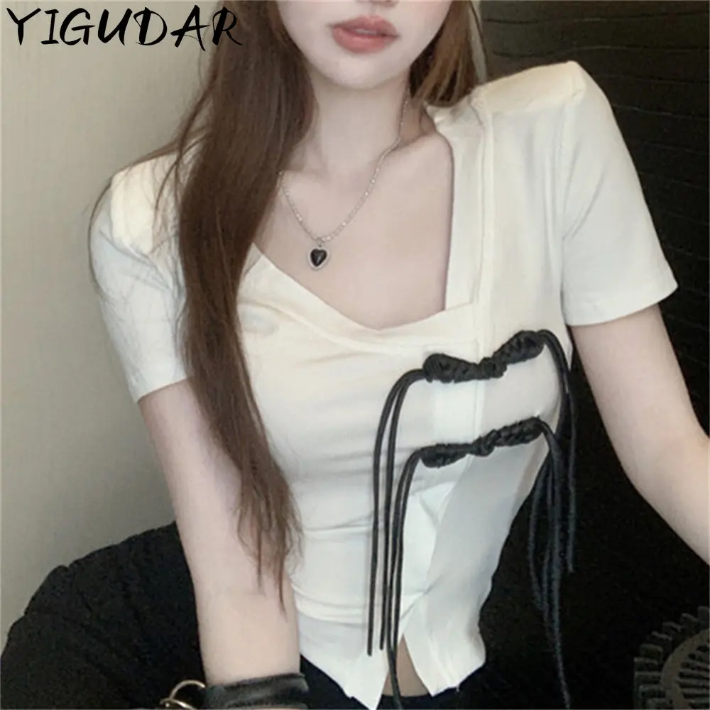 

Polo Collar Knit Tshirts Mujer camisetas Contrast Details Short Sleeve Top T-Shirt Femme Summer Clothes 2023 y2k streetwear